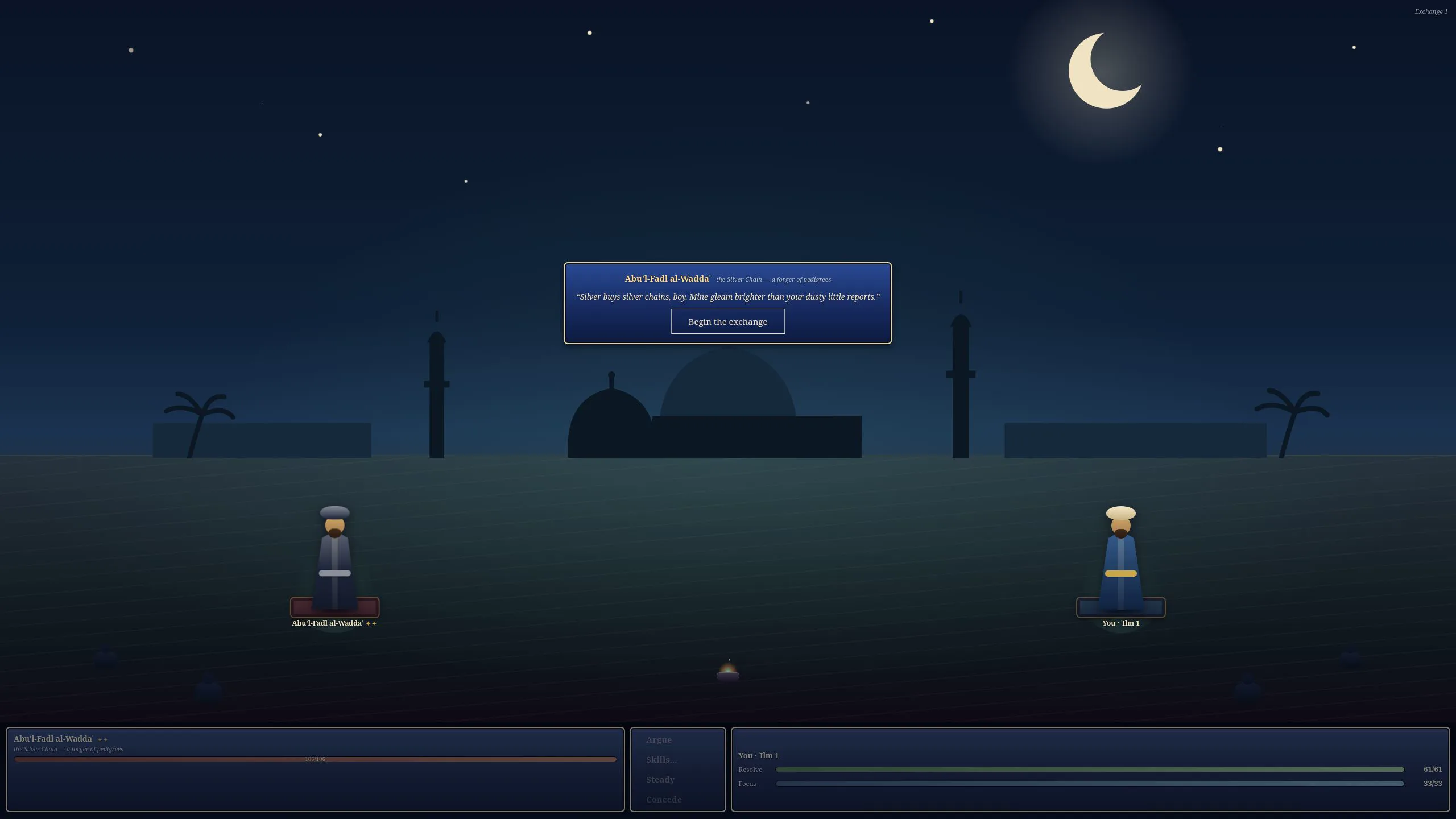 A turn-based exchange beneath the night sky